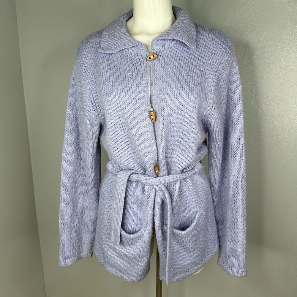 Crossing Pointe Lavender Sweater Cardigan Wool Blend Sweater Belted Size Large